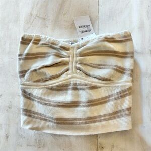 Blu Pepper Striped Cream & Taupe Strapless Knot Crop Tube Top NWT Small MSRP$49